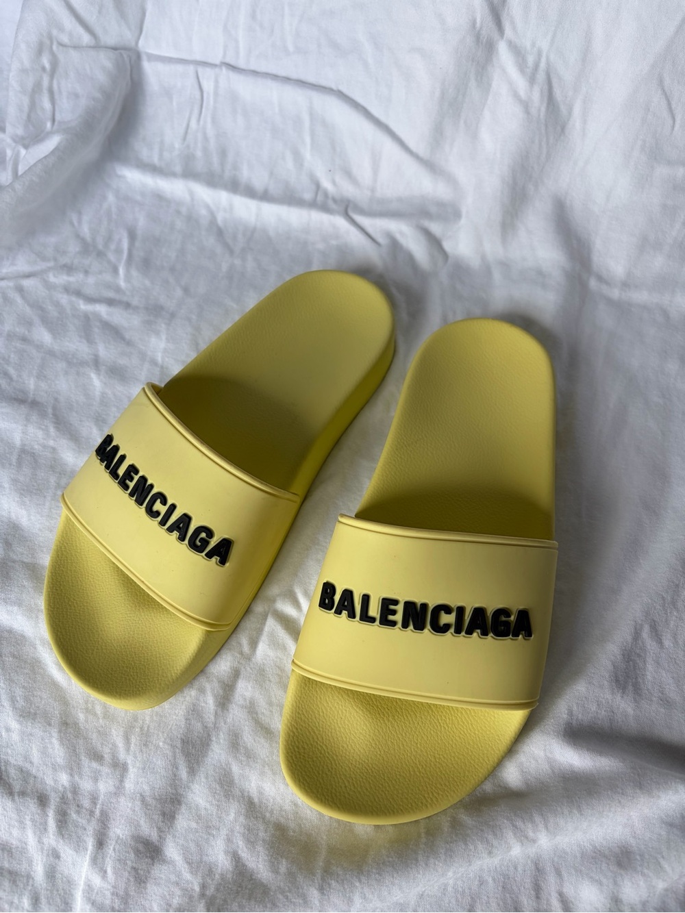 Balenciaga Yellow Slide Sandals with Black Logo